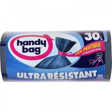 Sacs poubelle lien pratique Ultra Résistant 30L x20, 100% plastique recyclé, Handy Bag