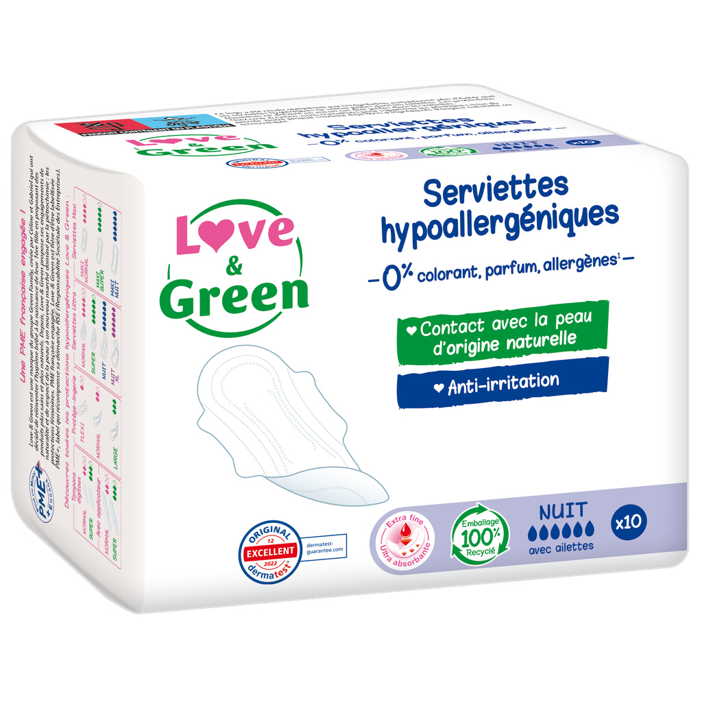 SERVIETTES HYPOALLERGENIQUES NUIT X 10
