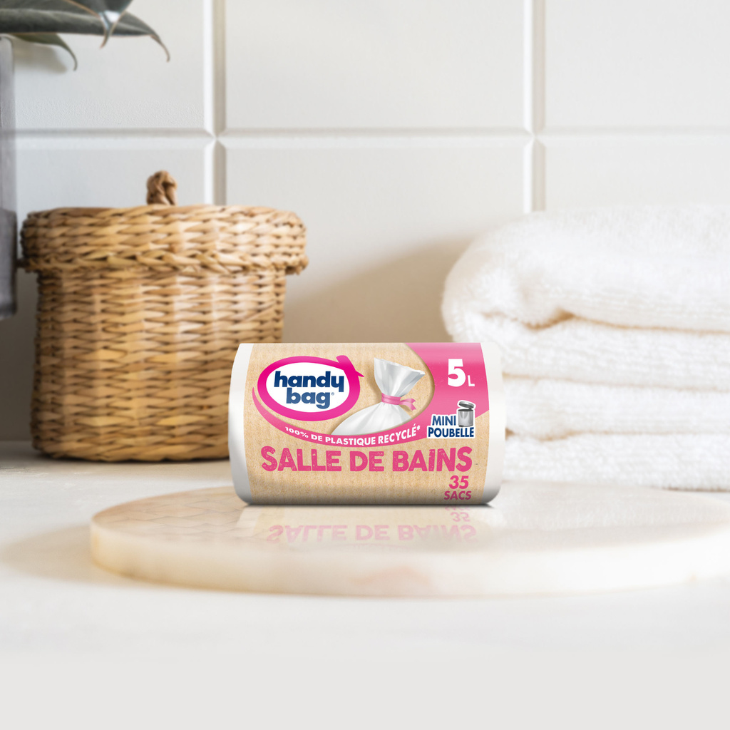 Sacs poubelle salle de bains lien 5L x35, 100% plastique recyclé, Handy Bag