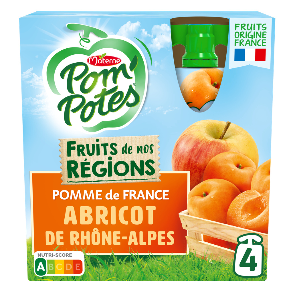 POM'POTES Compotes Pomme Abricot de Rhône-Alpes 4x90g