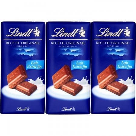 Lindt Tablette de chocolat AUTHENTIQUE Lait Extra Fin 100g - Lot de 3