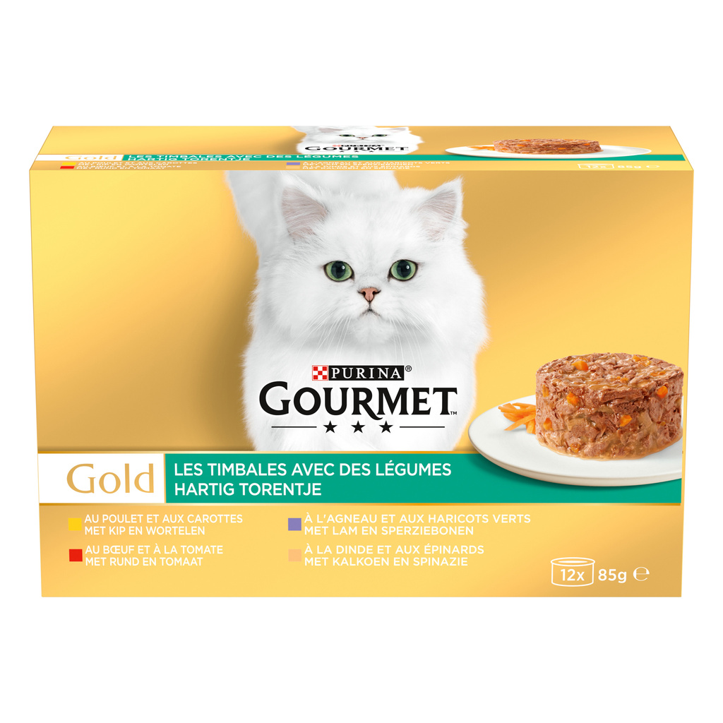 GOURMET GOLD Timbales: Multi Varieties with Vegetables - 12x85g - Adult Cat Food Trays