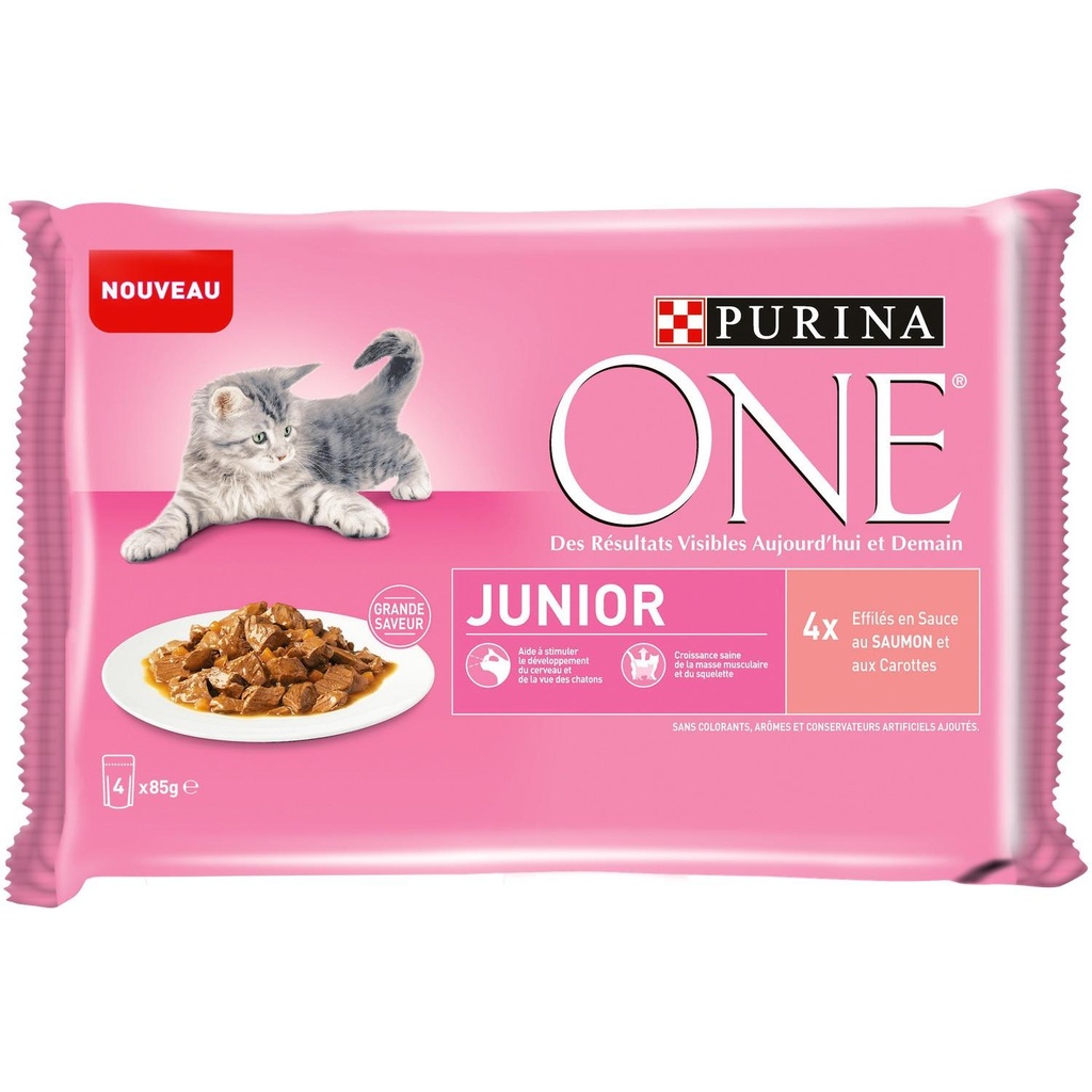 PURINA ONE Junior Cat - 1 to 12 Months - Salmon - 4x85g - Fresh Pouches for Kittens