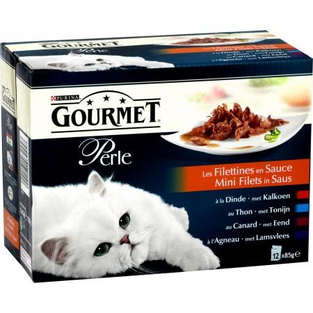 GOURMET PERLE Les Filettines en sauce - 12 x 85 g - Sachets fraîcheur pour chat adulte