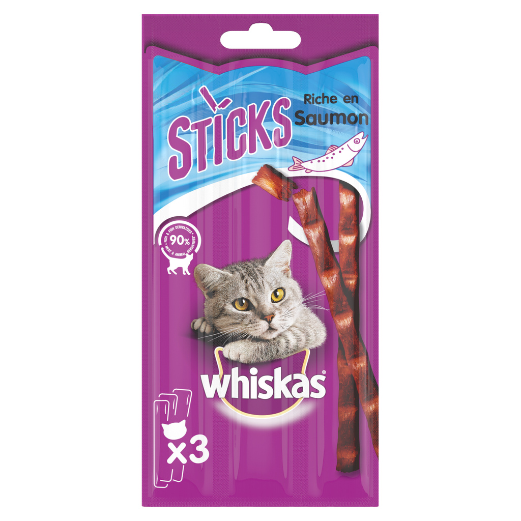 WHISKAS Salmon Sticks Treats for Cats 3x6g