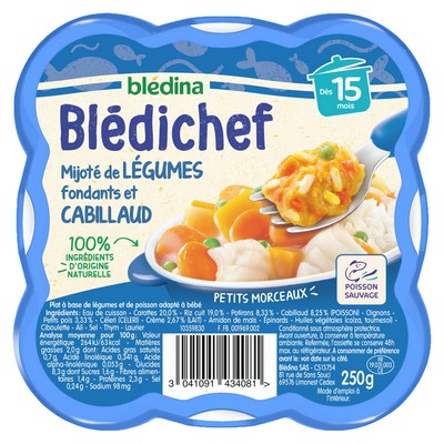 [13107] BLEDINA BLEDICHEF Stewed Tender Vegetables & Cod 250g From 15 Months