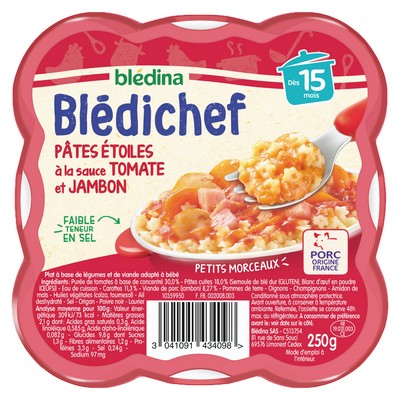 [13074] BLEDINA BLEDICHEF Star Pasta with Tomato Sauce and Ham 250g From 15 Months