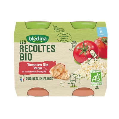 [02941] BLEDINA LES RÉCOLTES BIO Tomatoes Rice Veal 2x200g From 6 Months