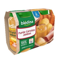 [55032] BLEDINA POTS Purée Carottes Jambon 2x200g Dès 6 mois