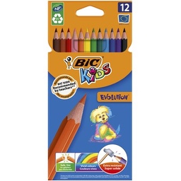 [13262] BIC Kids Evolution Crayons de Couleur - Couleurs assorties, Étui Carton de 12
