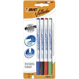 [39176] BIC Velleda 1721 Feutres pour Tableau Blanc Effaçables à Sec Pointe Conique Fine - Couleurs Assorties, Blister de 4