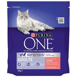 [37920] PURINA ONE Chat Adulte au Saumon et Céréales Complètes - 450 g - Croquettes pour chat adulte