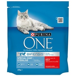 [22630] PURINA ONE Chat Stérilisé - au Bœuf et au Blé - 450 g - Croquettes pour chat adulte