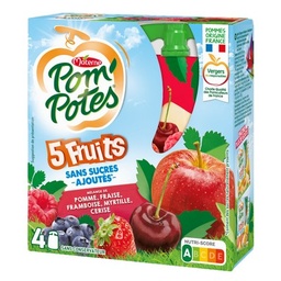 [64733] POM'POTES Compotes Gourdes 5 Fruits Rouges 4x90g