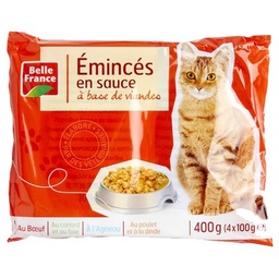 [50495] EMINCE SAUCE CHAT VIANDE BF POCHON 4 X 100 G