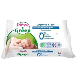 [17601] LOVE AND GREEN Lingettes sans parfum à l'eau par 56