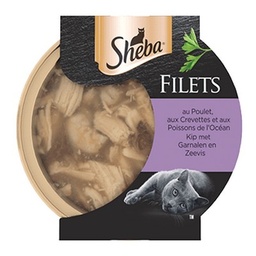 [31200] SHEBA Filets au Poulet, aux Crevettes et aux Poissons de l'Océan pour chat adulte 60g