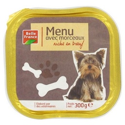 [09073] MENU CHIEN RICHE EN BOEUF BF BARQUETTE 300 G
