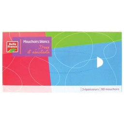 [57682] Boîte mouchoirs blanc x90 feuilles extra doux 3 épaisseurs Belle France