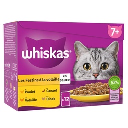 [31688] WHISKAS Sachets fraîcheur Les Festins à la Volaille en sauce pour chat senior 4 variétés 12x85g