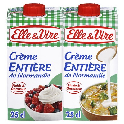 [36023] ELLE & VIRE CREME ENTIERE DE NORMANDIE 30%MG BRIQUE LOT DE 2 X 25CL