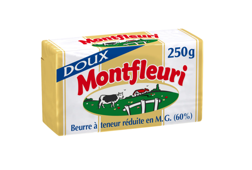 [12454] MONTFLEURI BEURRE DOUX ALLEGE 60%MG PLAQUETTE 250G