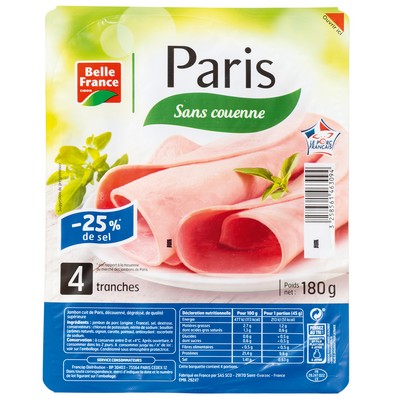 [62875] JAMBON CUIT DE PARIS DD TSR X 4 TRCH BF BARQ 180 G