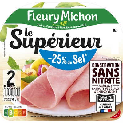 [27622] 2 tr. Jambon LE SUPERIEUR, - 25 % de Sel Conservation Sans Nitrite