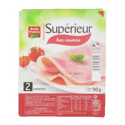 [13861] JAMBON CUIT SUP AC X 2 TRANCHES BF BARQUETTE 90 G