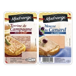[34866] TERRINE DE CAMPAGNE DOREE AU FOUR ET MOUSSE DE CANARD AU PORTO 2X50G MADRANGE