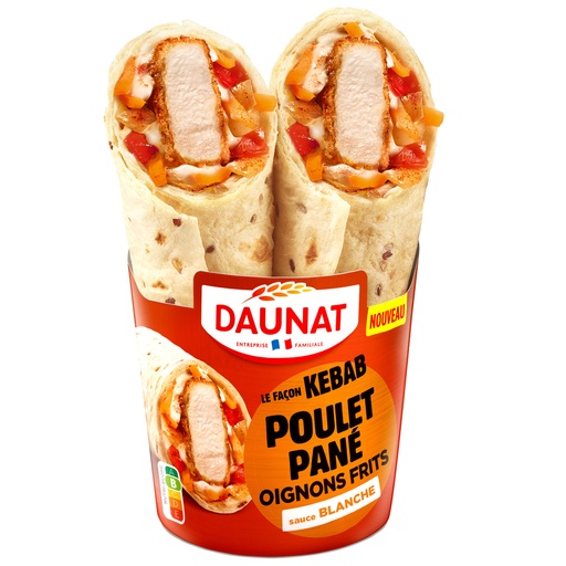 [39380] WRAP LE KEBAB Poulet pané oignons frits sauce Blanche DAUNAT 180G