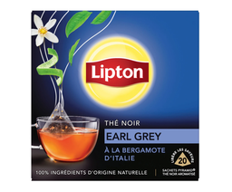 [39561] Lipton Thé Noir Earl Grey, à la bergamote d'Italie 20 Sachets Pyramid®
