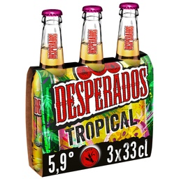 [16358] Desperados Tropical - Bière aromatisée au spiritueux Rhum, Fruit de la passion, Citron vert 3x33 cl - 5,90