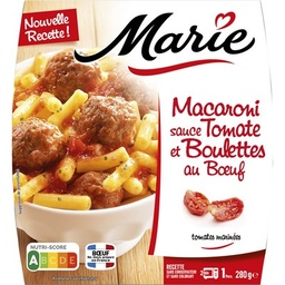[47164] Macaroni boulettes au bœuf sauce tomate, tomates marinées et basilic 280g MARIE