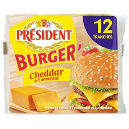 [26591B] PRESIDENT BURGER CHEDDAR EMMENTAL 12 TRANCHES 200g