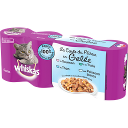 [41171] WHISKAS Boîtes en gelée aux poissons Carte du Pecheur pour chat 4x400g
