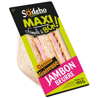 [17572] SODEBO SANDWICH MAXI SIMPLE&BON CLUB 190G JAMBON BEURRE