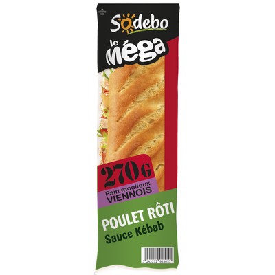 [37196] SODEBO SANDWICH MEGA BAGUETTE 270G POULET KEBAB