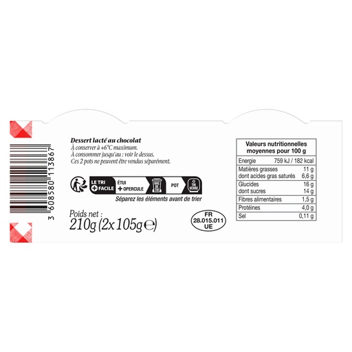 [41942] BM Dessert Liégeois Chocolat Noir 2x105g