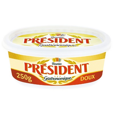 [14896] PRESIDENT BEURRE GASTRONOMIQUE DOUX 82%MG BEURRIER 250G