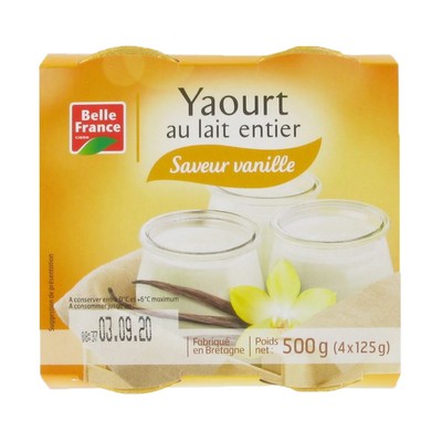 [47544] YAOURT LAIT ENTIER VANILLE POT VERRE BF 4 X 125 G