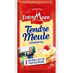 [52453] PORTION D'EMMENTAL FRANCAIS DE 250G POIDS FIXE 45% MG/ES 29% MG/PRODUIT FINI TENDRE MEULE MARQUE ENTREMONT