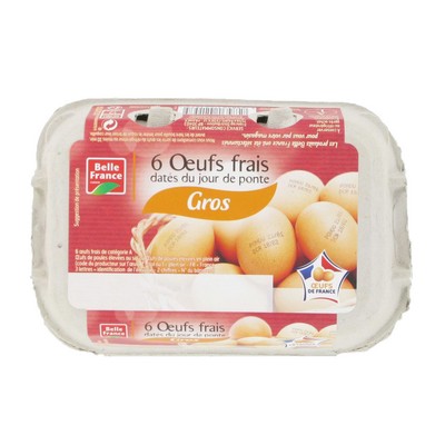 [41129] OEUF FRAIS DJP ELEV SOL CALIBRE GROS X 6 BF BOITE