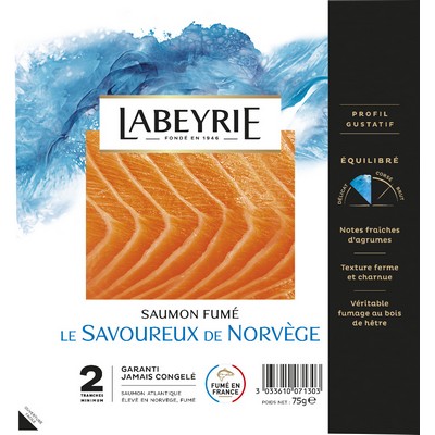 [09225] SAUMON ATLANTIQUE DE NORVEGE FUME 2 TRANCHES 75G