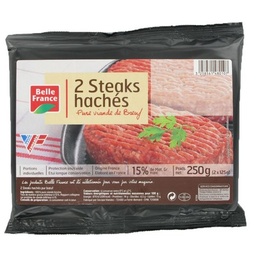 [59314] STEAK HACHE PUR BOEUF 15% MG X 2 BF SACHET 250 G