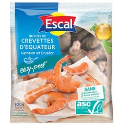 [68880] Queues de crevettes, crues, avec carapace coupée, glacées, surgelées, ASC, 300g