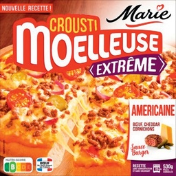 [13141] Pizza CroustiMoelleuse Extrême - Américaine - bœuf, cheddar, cornichons, sauce burger 530g
