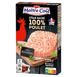 [33631] MAITRE COQ STEAK HACHE 100% POULET ETUI SURGELE 400G