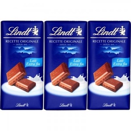 [34723] Lindt Tablette de chocolat AUTHENTIQUE Lait Extra Fin 100g - Lot de 3