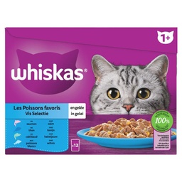 [31565] WHISKAS Sachets fraîcheur Les Poissons favoris en gelée pour chat adulte 4 variétés 12x85g